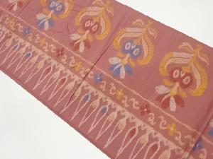 ふくれ織縞に抽象草花模様織出し洒落袋帯